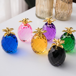 Red <b>Crystal</b> Pineapple Decorations Set Of 4 With Gold Tops For Home Decoration And Gifts - Product Image 4