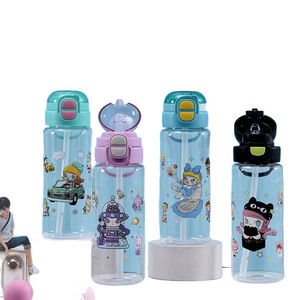 ขวดน้ำเด็กการ์ตูนพร้อมหลอดดูด วัสดุ PET ฝาเปิดแบบพลิก ปราศจากสาร BPA สำหรับใช้ในโรงเรียนและกิจกรรมกลางแจ้ง - Product Image 1