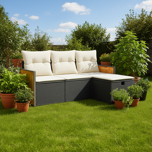 Conjunto de sofá de jardín de 3 plazas en color blanco crema y negro, mimbre de ratán para exteriores, diseño contemporáneo - Product Image 2