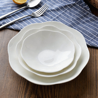 Assiette à fruits secs en céramique de style japonais de forme irrégulière, en porcelaine fine, avec bordure, compatible micro-ondes, assiette à soupe
