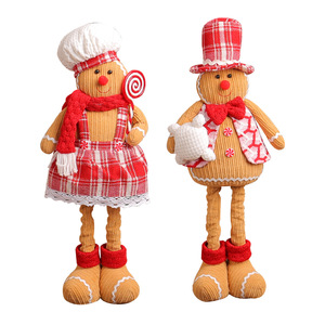 Chapeau de chef écologique artisanal à carreaux LINGKAI, poupée en peluche homme pain d'épices à jambes rétractables, décoration de table de Noël - Product Image 5