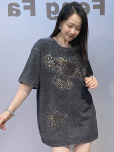 T-shirt Estiva Trendy Unisex Taglie Forti con Effetto 3D Tie-Dye Coreano e Strass, Girocollo a Maniche Corte, Ideale per Outfit di <span class=keywords><strong>Coppia</strong></span> - Product Image 2
