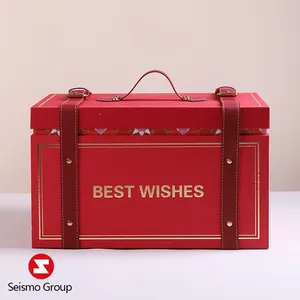 Seismo Custom Luxurious Big Large Wedding Gift Red Box Cardboard Magnetic Gift Paper Box With Lid Handle With Logo Packaging
