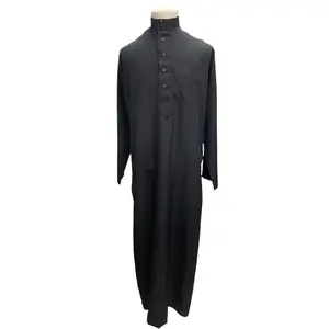Nigerian men comfortable Muslim clothing men long sleeves solid color breathable robe stand up collar Islamic clothing