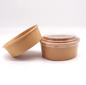 Cuencos de papel kraft desechables personalizados, envases para sacar, con forma de tetragonum ensaladera de comida rápida, recipientes para el almuerzo con tapas