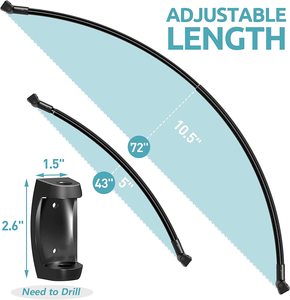 <span class=keywords><strong>Barre</strong></span> de <span class=keywords><strong>rideau</strong></span> de <span class=keywords><strong>douche</strong></span> télescopique incurvée en acier inoxydable, 43-72 pouces, noir mat, base en zinc, ss bar - Product Image 3
