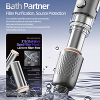 Grande Pomme de Douche Ronde à 4 Modes, Jet Puissant, Arrêt à Touche Unique, Filtrée, Haute Pression, Raccord Universel G1/2