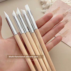 Stylo de sculpture pour ongles en silicone avec manche en bois, outil de gaufrage et de peinture, plusieurs styles pour le nail art - Product Image 5