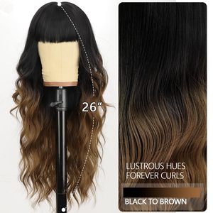 วิกผมสำหรับผู้หญิง แฟชั่นทันสมัย ทรงผมหน้าม้าตรงยาว ผมหยิกยาว แบบไล่ระดับสี ลอนใหญ่ วัสดุใยสังเคราะห์ - Product Image 4