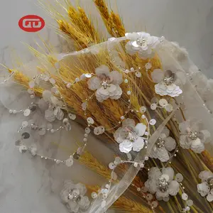 高品质的薄纱与 spangle lulu 和珠子花卉图案亮片蕾丝刺绣面料