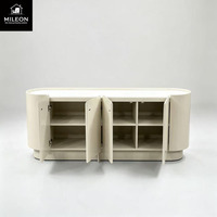 Meuble TV minimaliste à coins arrondis, console multimédia moderne blanc crème, meuble de rangement pour salon