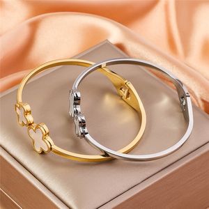 Bracelet Jonc Trèfle en Acier Inoxydable Plaqué Or 18 carats de Luxe pour Femme - Vente en Gros - Product Image 5