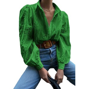 春夏新作 カジュアル ゆったり ファッション トップス シアー バブルスリーブ ブラウス レディース 長袖シャツ - Product Image 5