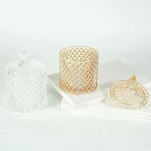 Bocaux à bougies cylindriques en verre cristal de luxe, personnalisables avec logo, colorés, vente en gros, avec couvercle - Product Image 1