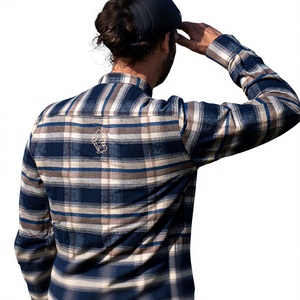 Chemise en flanelle à carreaux personnalisée pour homme, col montant, polyester/coton, manches longues, boutonnée, décontractée, pour l'extérieur, fournisseur d'impressions personnalisées - Product Image 4