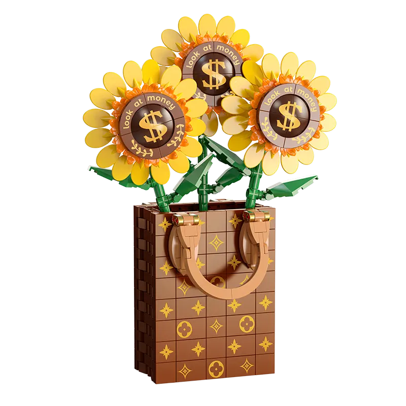 Penjualan terlaris 2024 mainan blok tanaman Mini dekoratif buket bunga taman blok bangunan