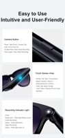 Lunettes Intelligentes IA 2026 avec Caméra 8MP, Enregistrement Vidéo, Traduction 20+ Langues, Lunettes de Soleil pour Appels et Lecture Musicale, Étanchéité IPX-6