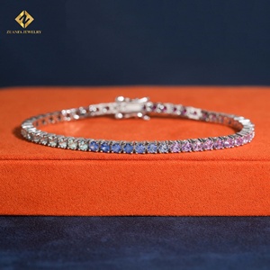 Wholesale 3MM <b>Rainbow</b> Sapphire Tennis <b>Bracelet</b> 925 Sterling Silver Multicolor Gemstone Iced Out Link Chain <b>Bracelet</b> for Women - Product Image 3