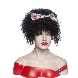 Aishili Vente en gros Écharpe Bandeau Turban Enveloppe Fibre Synthétique <span class=keywords><strong>Afro</strong></span> Crépus <span class=keywords><strong>Cheveux</strong></span> Bouclés Perruque Bandeau Perruque pour Femmes Noires - Product Image 1