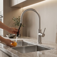 Robinet de cuisine monocommande monotrou en acier inoxydable 304 brossé moderne avec douchette extractible et cartouche céramique, garantie 5 ans