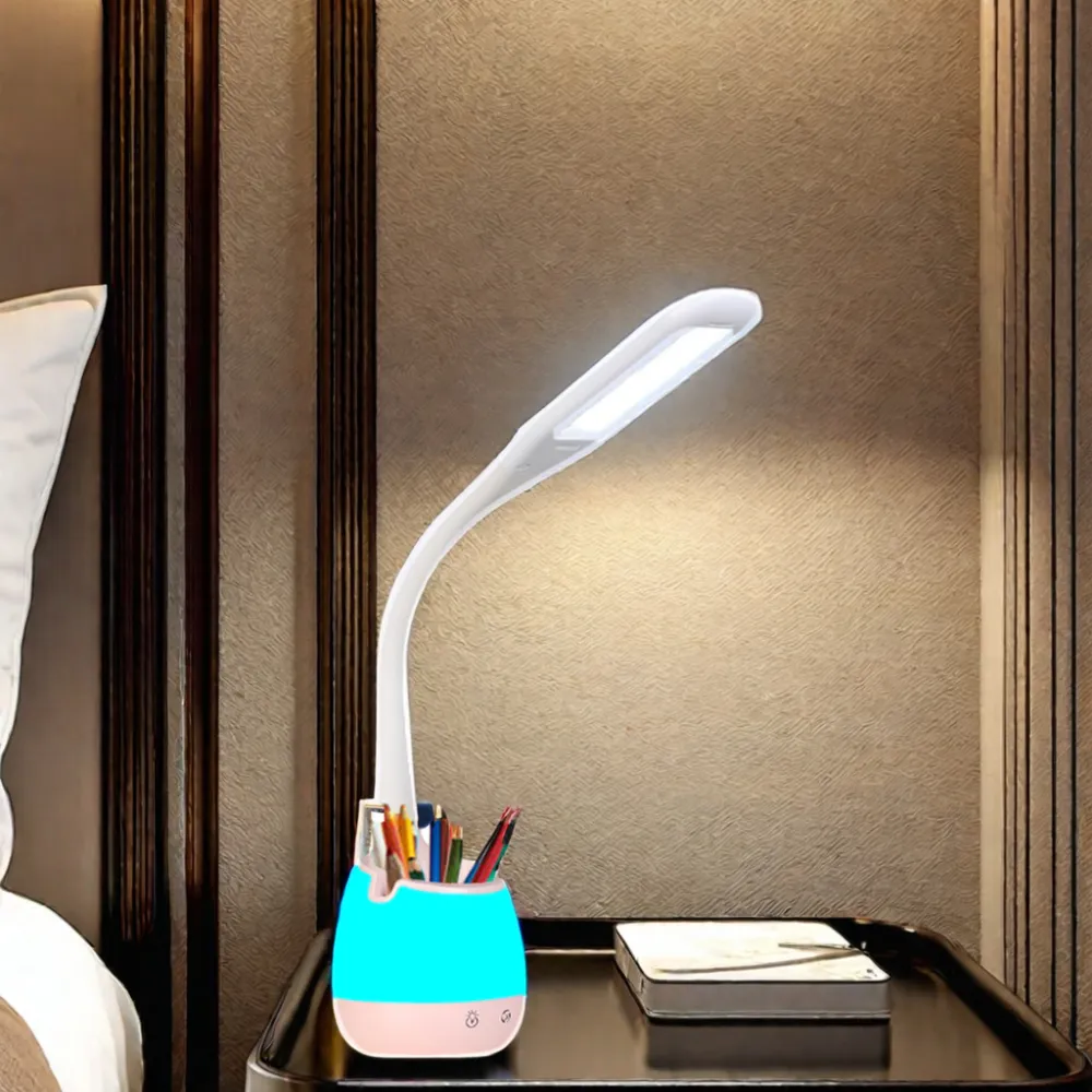 Lámpara de mesa LED moderna Soporte para teléfono incorporado Almohadilla de carga inalámbrica de 10W Lámpara práctica de tamaño medio Control táctil Alimentado por batería