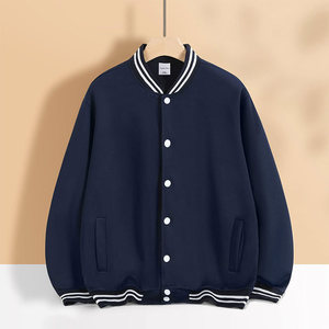 Baseball Jacket Women Black Red Trim Solid Color Polyester Autumn Winter Outerwear Leisure Wear - Product Image 2