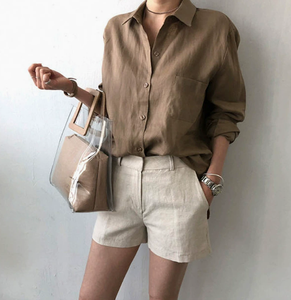 Chemisier oversize pour femme, col classique, poche unique, manches longues, couleur unie, coupe décontractée, idéal pour le bureau et le quotidien - Product Image 2