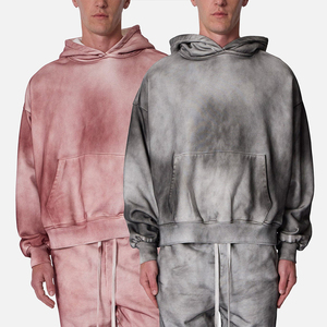 Custom cotton fleece Dirty Washed Hood Pullover Sweatshirts Hip Hop Design Men's Vintage Hoodie Factory Wholesale - Product Image 1