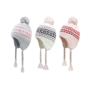 Chapeau d'hiver pour enfants, style péruvien, avec cache-oreilles, doublure en polaire, pompon, <span class=keywords><strong>bonnet</strong></span> en tricot pour filles de 3 à 10 ans - Product Image 1