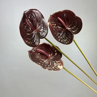 Fleur artificielle en PU au toucher réel Anthurium Andraeanum pour décoration de mariage, fleur flamant rose, prix d'usine