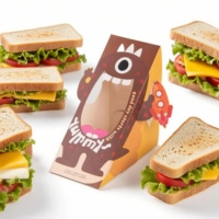 Boîte d'emballage pour sandwich en papier kraft recyclable personnalisée, design triangulaire à trous, boîte à lunch pour la maison, boîte à collation jetable en papier