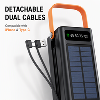 Nouvelle batterie externe portable de grande capacité 100000mAh 22.5W à charge rapide avec 4 ports USB Type-C, câble intégré, lampe torche, solaire, pour l'extérieur