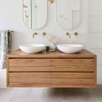 Meuble de salle de bain en bois massif en gros d'usine, double vasque, meubles de salle de bain avec deux miroirs