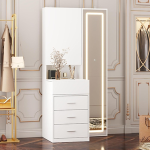 <span class=keywords><strong>Tocador</strong></span> de maquillaje <span class=keywords><strong>blanco</strong></span> moderno, <span class=keywords><strong>tocador</strong></span> de MDF, luces LED, <span class=keywords><strong>espejo</strong></span> de cuerpo entero, parte superior deslizante, estantes ocultos, cajones para dormitorio - Product Image 3