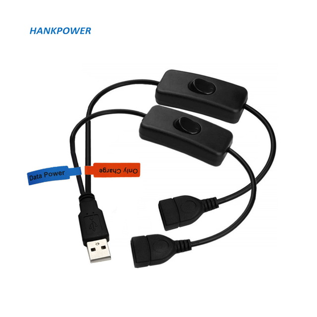 USB Y Splitter Extension Cable With ON/Off Switch USB 2.0 Male to Female 2 in 1 Data Charger Cable