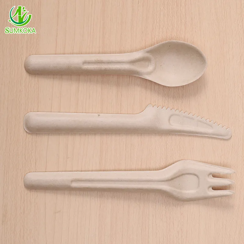 100% tek kullanımlık biyobozunur şeker kamışı pulpbagasse kaşık forks bıçaklar setleri şeker kamışı küspe çatal