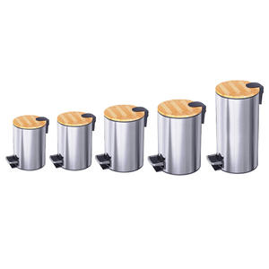 Cubo de Basura de Acero Inoxidable Estilo Europeo, Cilíndrico, con Tapa de Bambú y Pedal, para Cocina, Sala de Estar, Interior, Plateado, Negro, Blanco - Product Image 3