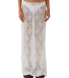 Women's Breathable Plain Dyed Lace Long <b>Skirt</b> <b>Elastic</b> Waist See Through Sexy Beach Bikini Cover-up 2025 Summer Fashion - Product Image 1