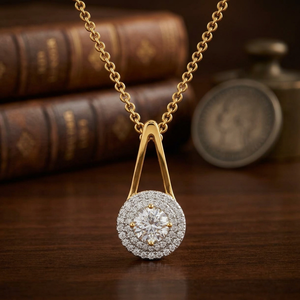 จี้เพชรโมอิสซาไนต์ทรงกลมเจียระไนแบบบริลเลียนท์ ตัวเรือนทองคำแท้ 18K ดีไซน์หรูหรา สำหรับผู้หญิง สวมใส่เป็นสร้อยคอหมั้น - Product Image 2