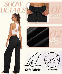 Lightweight Lounge Pants Women <strong>Black</strong> Grey Navy Blue 145G 92% Polyester 8% Spandex Fabric for Women Loose Yoga <strong>Trousers</strong> - Product Image 3