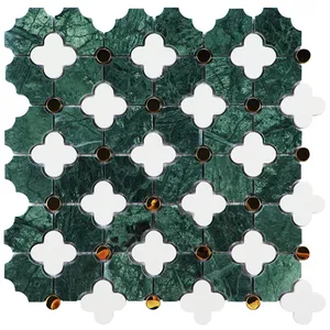 Mosaico de suelo de pared de baño de flores de Oro Verde de fábrica Foshan