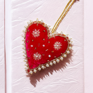 Adorable Look Heart Shape Zari Hanging | Pearl & Beads Embroidered Decorative Wall <b>Ornament</b> I Valentine Heart Decoration - Product Image 1