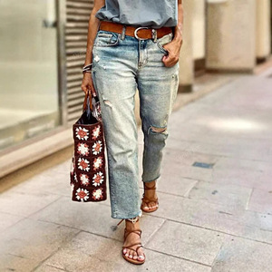 Jeans de Pierna Ancha Ajustados para Mujer Tallas Grandes, Azul Claro, Tallas Europeas y Americanas XS S M L XL XXL, Pantalones de Cintura Baja - Product Image 3