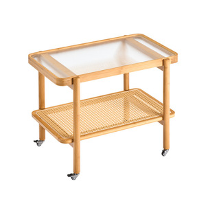 Zhumei Residence Movable Sofa <b>Side</b> <b>Table</b> Wooden <b>Glass</b> Top With Storage Shelf For Living Room Balcony Use - Product Image 5