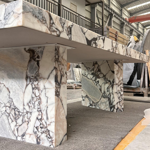 <span class=keywords><strong>Table</strong></span> à manger de luxe en marbre blanc éléphant avec finition aiguisée meubles en pierre naturelle pour cuisine d'hôtel - Product Image 5