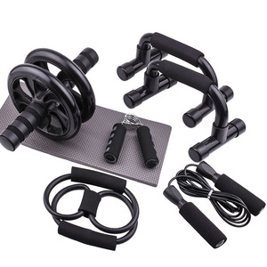 Kit de Musculation d'Entraînement <span class=keywords><strong>à</strong></span> Domicile pour Fitness Abdominaux et Pompe 5 Pièces avec Roue <span class=keywords><strong>à</strong></span> Abdominaux, <span class=keywords><strong>Corde</strong></span> <span class=keywords><strong>à</strong></span> <span class=keywords><strong>Sauter</strong></span> et Poignée de Musculation - Product Image 1