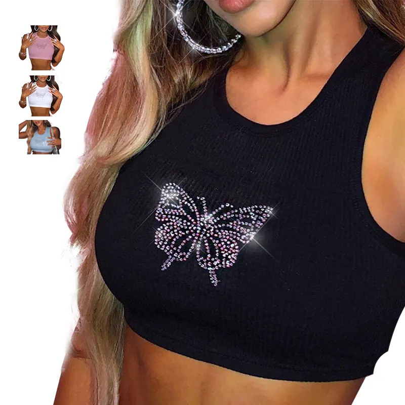 Mode Custom Print Zomer Nieuwe Ronde Hals Mouwloze Navel Slanke Mooie Sexy Klein Vest Voor Vrouw Crop Tank Top