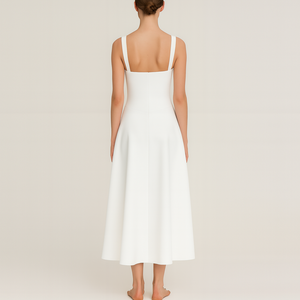 맞춤 도매 스퀘어 넥 민소매 여성 A라인 화이트 롱 드레스 - Product Image 3