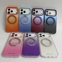 Coque Holographique Dégradée IMD pour iPhone 15 Pro Max avec Anneau Magnétique Pliable, Support de Chargement Sans Fil, Translucide, OEM ODM