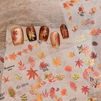 Autocollants 3D en relief pour ongles, feuilles d'érable dorées, feuilles d'érable en feuille d'or, autocollants DIY pour ongles d'automne, vente en gros
